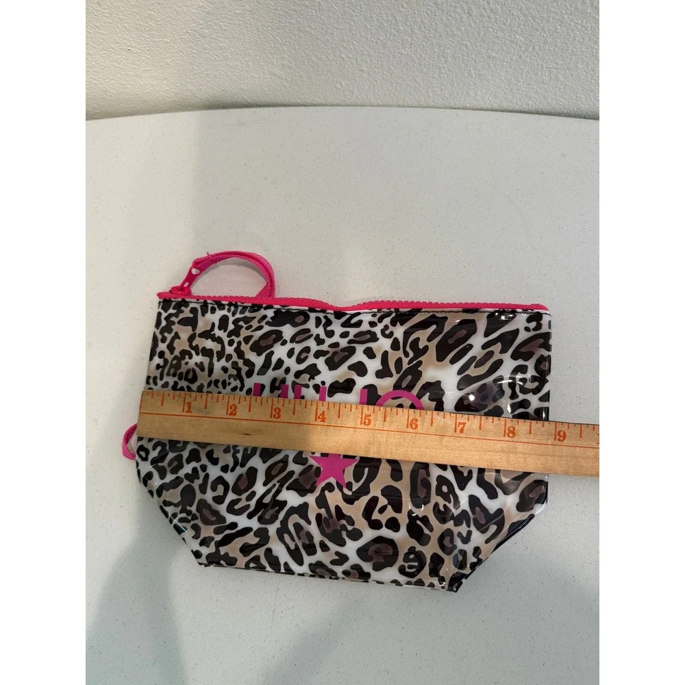 Liu Jo Leopard Print Cosmetic Bag Pink Wristlet Strap Animal Print Makeup Pouch